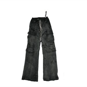 Rick Owen Black Double Cargo Bela Denim Jeans Gray Wash